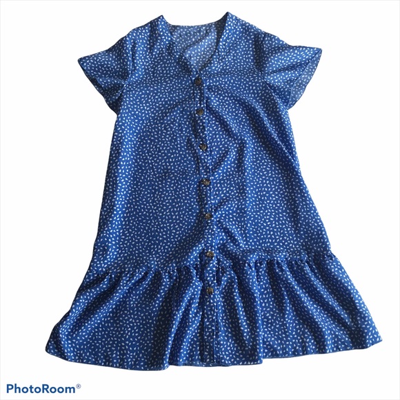 Blue Ruffle Button Front Dress - Picture 4 of 4